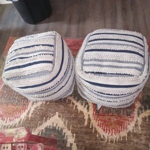 Nautical Blue and White Striped Accent Pillows